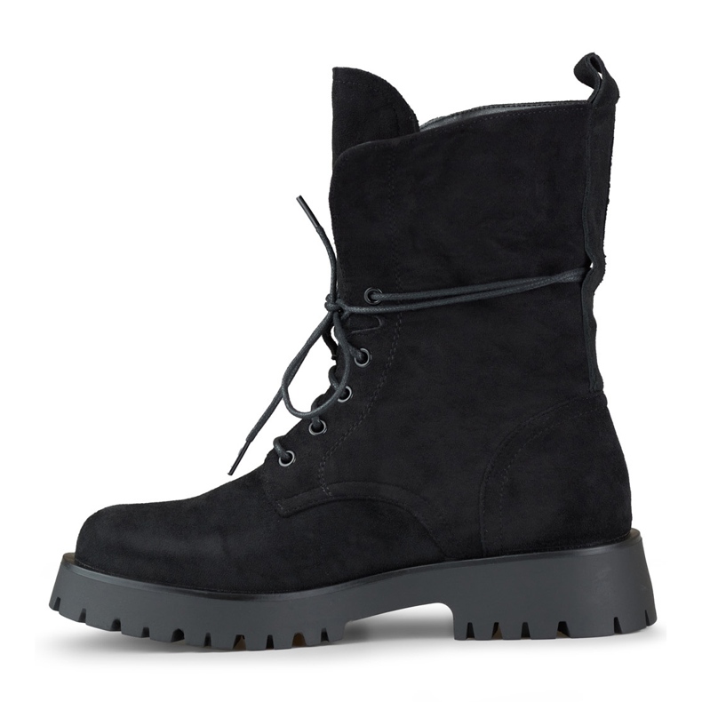 Schwarze Damen-Arbeiterstiefel zum Schnüren aus Wildleder beige 2