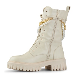 Beigefarbene Damenbeutel mit abnehmbarer Verzierung 1