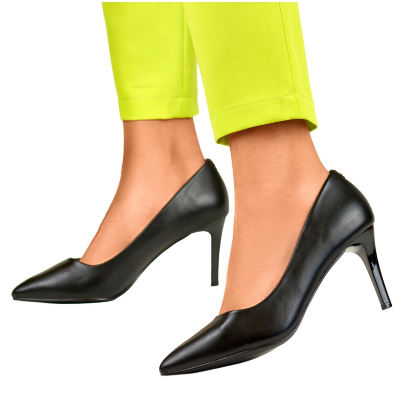 Schwarze, klassische, niedrige Damen-High-Heels aus Öko-Leder 1