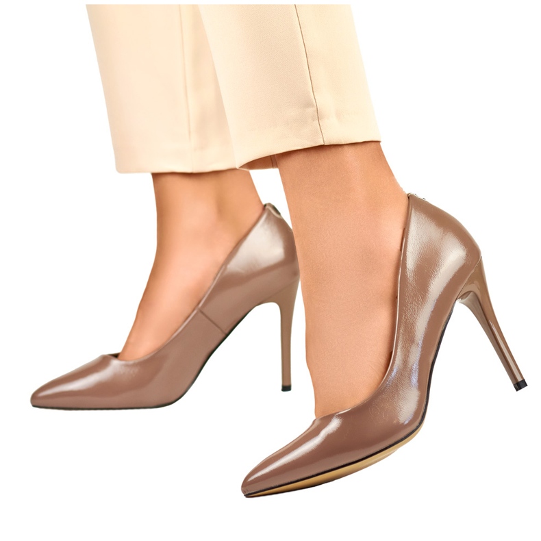 Braune Lack-Stilettos für Damen beige 1