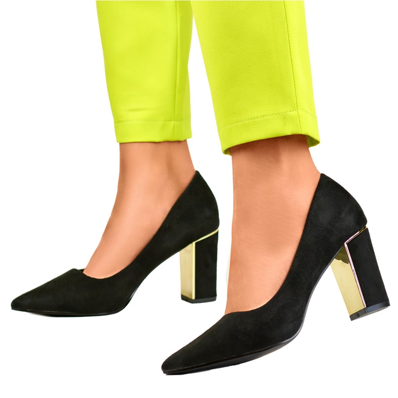 Damenpumps aus schwarzem Wildleder mit bequemem hohem Absatz 1