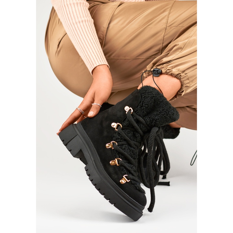 Schwarze Pelz-Schneestiefel für Damen 1