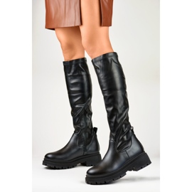Schwarze elastische Damenstiefel aus Öko-Leder 3