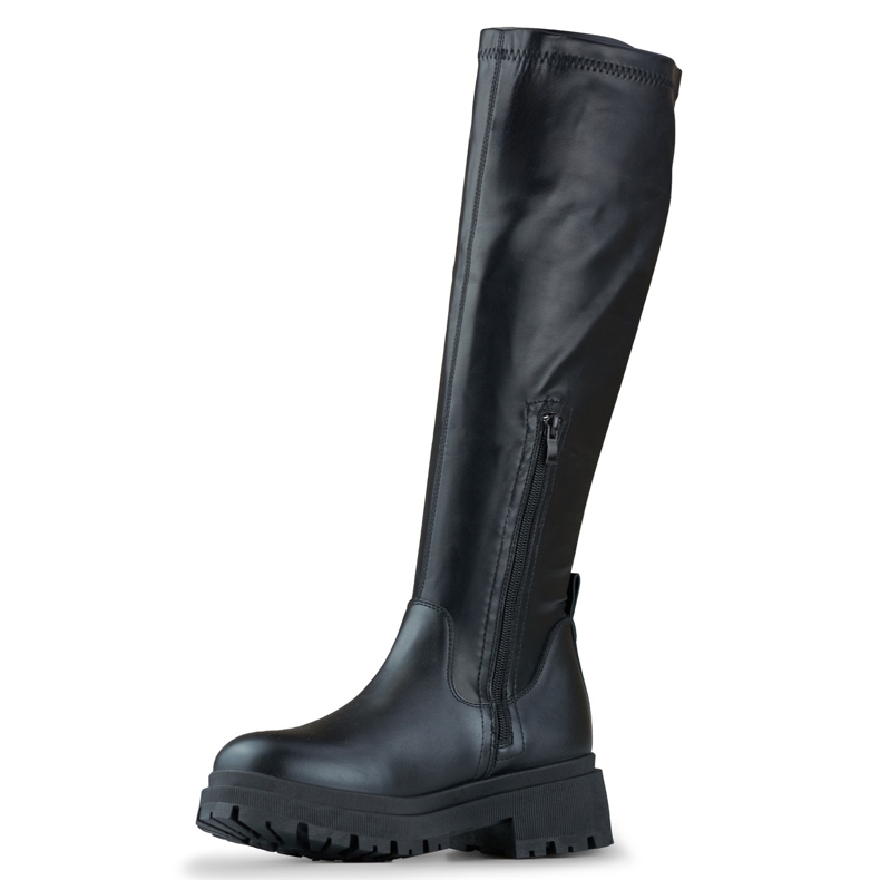 Schwarze elastische Damenstiefel aus Öko-Leder 1