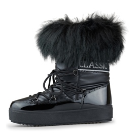 Schwarze Damen-Schneestiefel mit dekorativem Fell 2