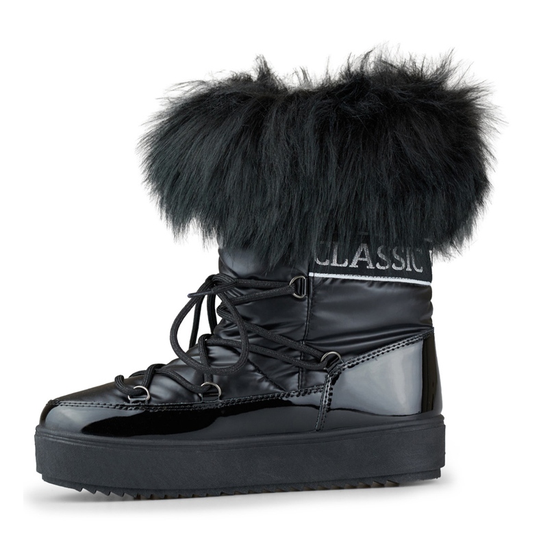 Schwarze Damen-Schneestiefel mit dekorativem Fell 2