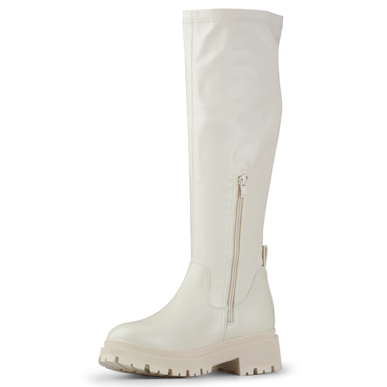 Beige elastische Damenstiefel aus Öko-Leder 1