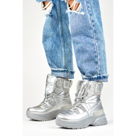 Silberne sportliche Damen-Schneestiefel zum Schnüren silber- 2