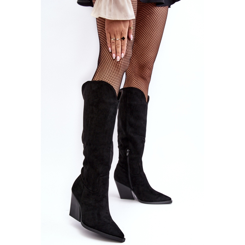 Modische Delia Cowboystiefel aus schwarzem Wildleder 2