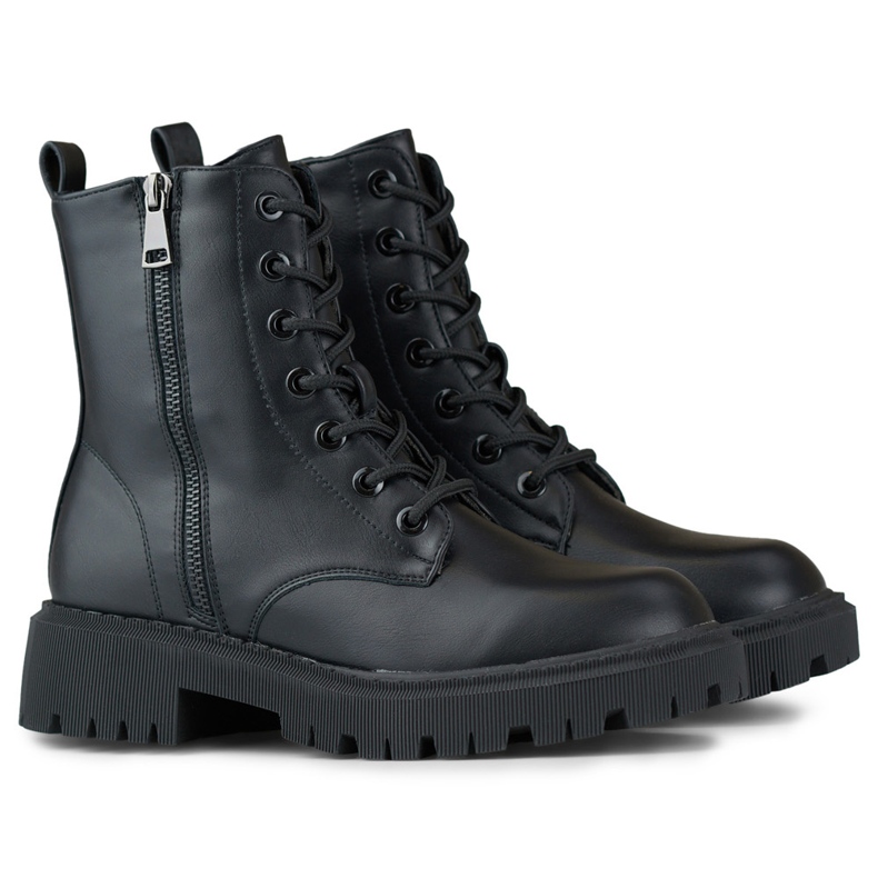 Schwarze Damen-Schnürstiefeletten aus Öko-Leder 1