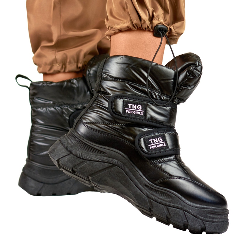 Schwarze Damen-Schneestiefel mit Klettverschluss 1