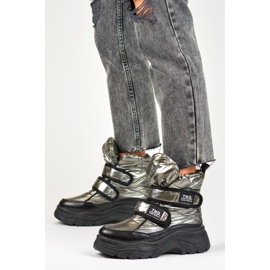 Glänzende, warme Damen-Schneestiefel mit Klettverschluss schwarz 2