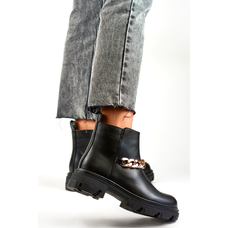 Damenstiefeletten mit Kette aus Öko-Leder schwarz 1