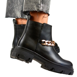 Damenstiefeletten mit Kette aus Öko-Leder schwarz 2