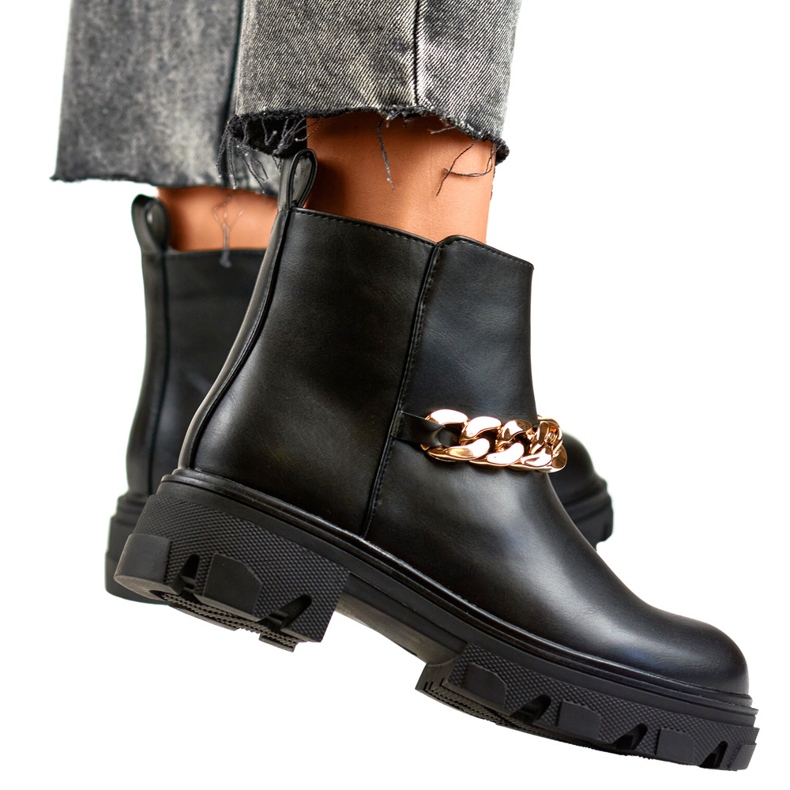 Damenstiefeletten mit Kette aus Öko-Leder schwarz 2