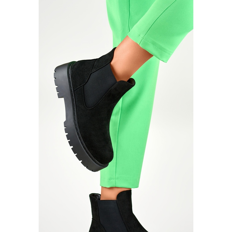 Damen-Chelsea-Stiefel aus Wildleder mit dicker Sohle schwarz 1