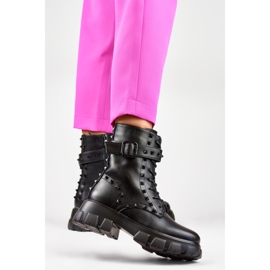 Schwarze Damen-Arbeiterstiefel mit Nieten 4