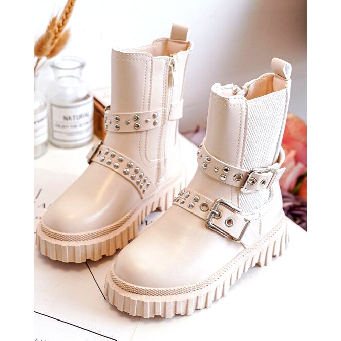 Beigefarbene Mädchen-Stiefeletten mit Reißverschluss von Adeneia 1