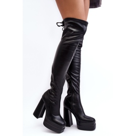 Schwarze Yoge Overknee-Stiefel für Damen mit Plateau und hohem Absatz 1