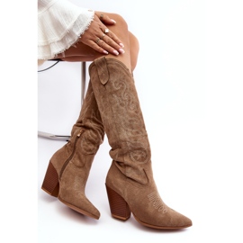 Beige Tomani Damen-Cowboystiefel mit hohen Absätzen 1