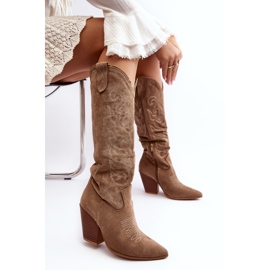 Beige Tomani Damen-Cowboystiefel mit hohen Absätzen 2