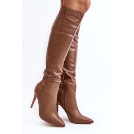 Overknee-Stiefel für Damen mit hohem Absatz, dunkelbeige Sirenpha 1