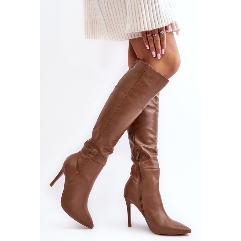 Overknee-Stiefel für Damen mit hohem Absatz, dunkelbeige Sirenpha 2