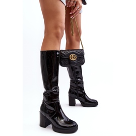 Damen-Lackstiefel mit hohem Absatz in Schwarz von Efatina 1