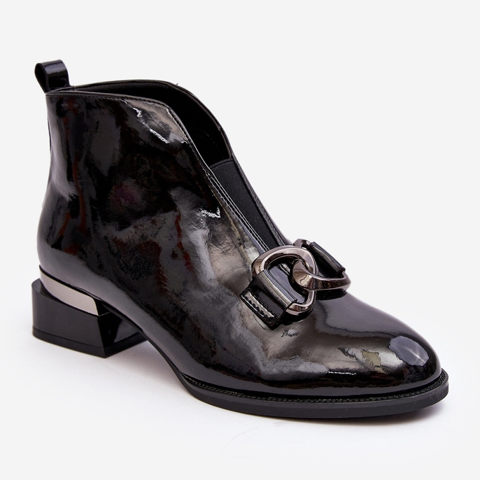 Vinceza Damenstiefel aus Lackleder mit niedrigem Absatz, isoliert, schwarze Loos 1