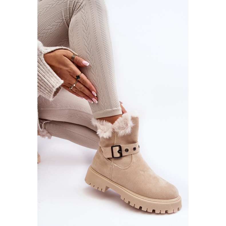 Vinceza Beige Morcos Damen-Stiefeletten mit Pelzreißverschluss 1