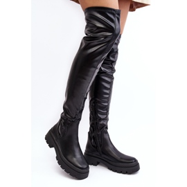 Vinceza Flache Overknee-Stiefel für Damen in Schwarz Lilien 1