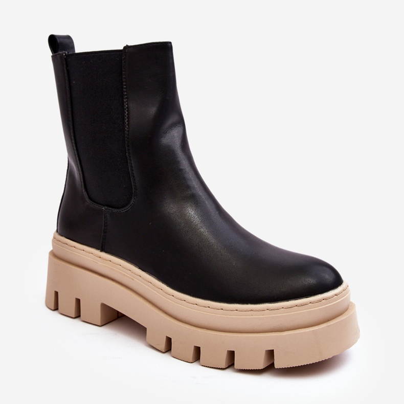 Vinceza Damen-Arbeiterstiefel Schwarz und Beige Loretta 1