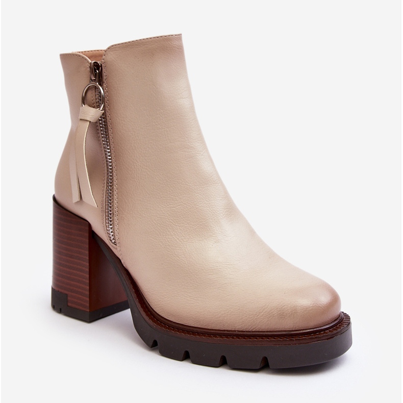 Vinceza Damen-Lederstiefeletten Beige Brittney 1