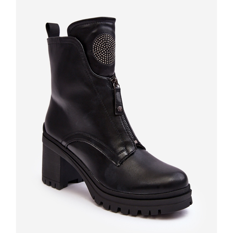 Vinceza Damen-Lederstiefeletten mit Strasssteinen Black Rosie schwarz 2