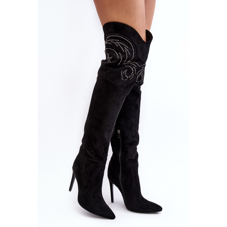 Overknee-Stiefel mit hohem Absatz für Damen in Schwarz von Vessy 1