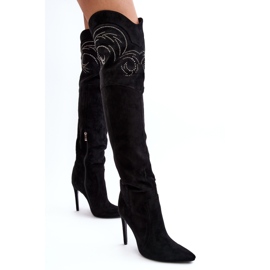 Overknee-Stiefel mit hohem Absatz für Damen in Schwarz von Vessy 3