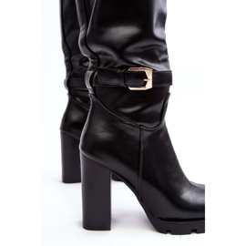 Damen-Stiefel aus Leder mit hohem Absatz und Schnalle in Schwarz Bordda 1