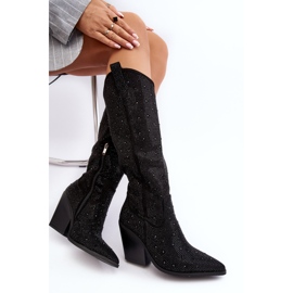 Overknee-Cowboystiefel für Damen mit Strassverzierung, Schwarz Poelstra 2