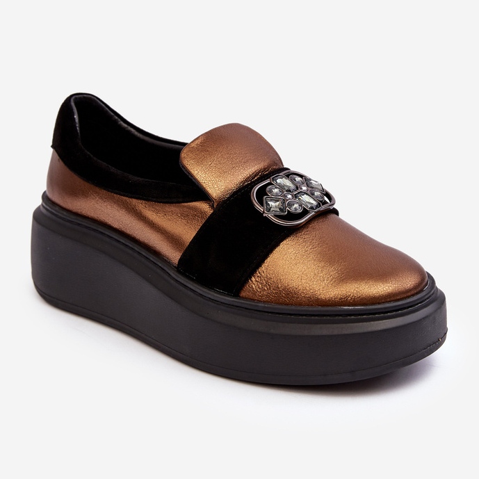 Damen-Lederschuhe auf der Plattform mit Dekoration Laura Messi 2697/744-300 Gold golden 1