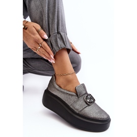 Damen-Lederschuhe auf der Plattform mit Dekoration Laura Messi 2697/810 Silber 1