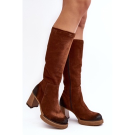 Wildleder-Damenstiefel mit hohem Absatz über dem Knie Lemar Brown Ceraxa braun 1