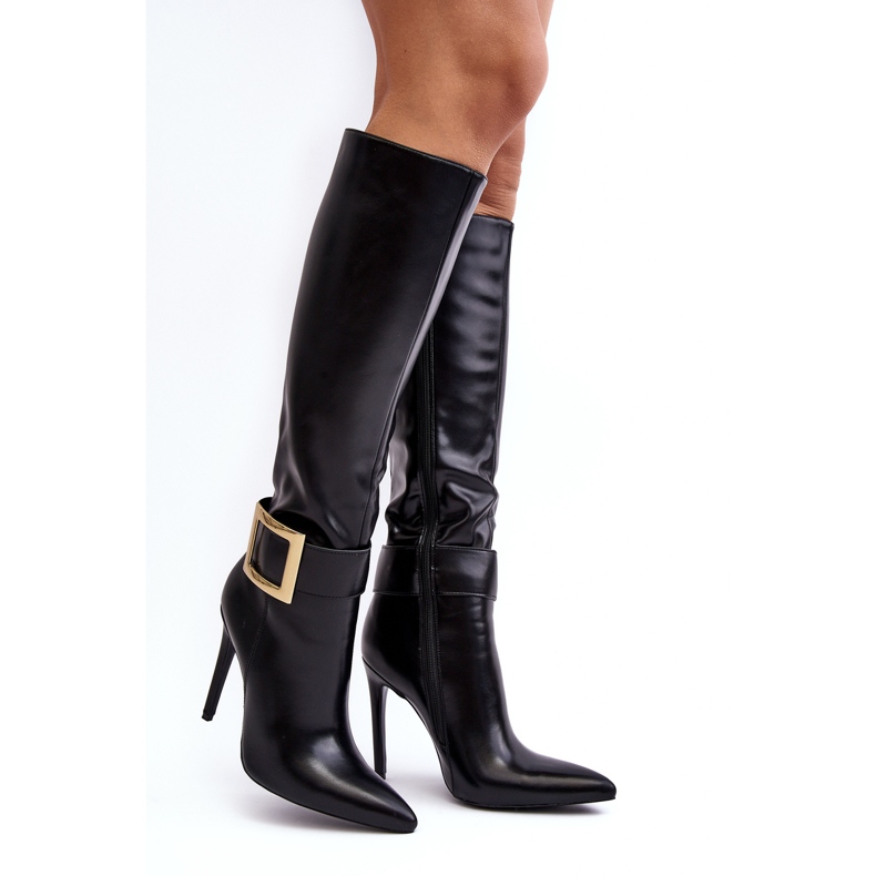 Damen-Stiefel mit hohem Absatz und Schnalle in Schwarz, Jesperassa 2