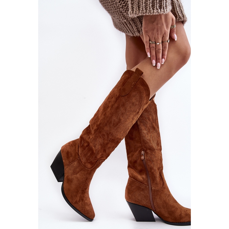Kamelfarbene Sloana-Cowboystiefel für Damen mit hohen Absätzen braun 1