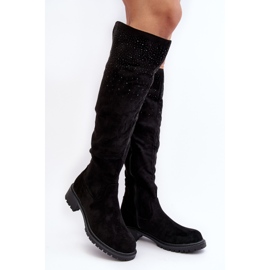 Verzierte Overknee-Stiefel für Damen mit flachem Absatz, Black Cintya schwarz 1