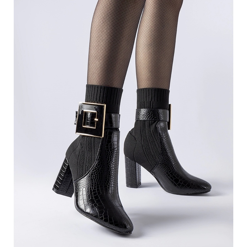 Schwarze Enrice-Sockenstiefel mit Animal-Print 1