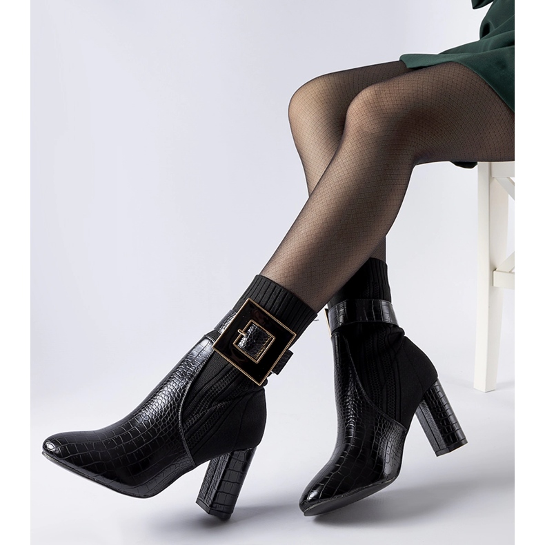 Schwarze Enrice-Sockenstiefel mit Animal-Print 2