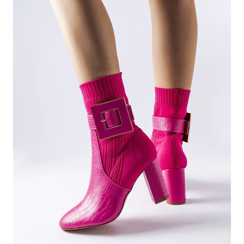 Enrice rosafarbene Sock-Stiefel mit Animal-Print 1