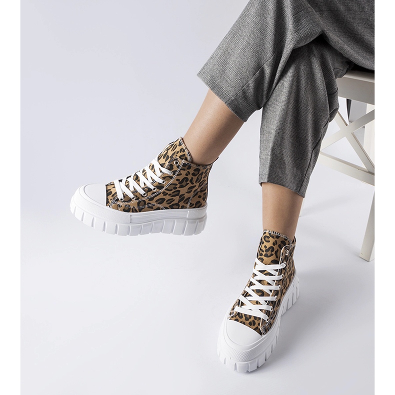 Braune Plateau-Sneaker mit Leopardenmuster von Fiave 1