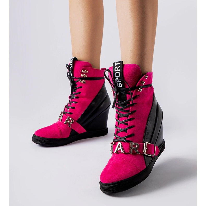 Rosa und schwarze Pugliesi-Sneaker mit Keilabsatz 1