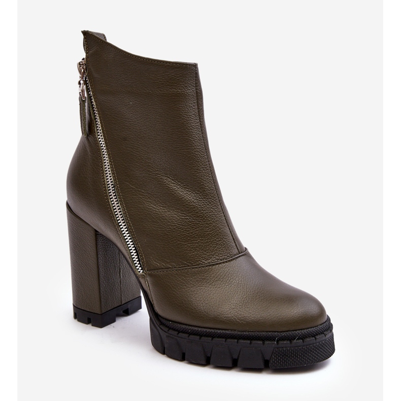 Modische Leder-High-Heel-Stiefel Laura Messi 2509 Dunkelgrün 1